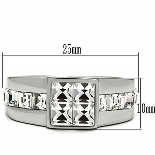Stainless Steel CZ Princess Square Halo Mens Signet Ring view 4