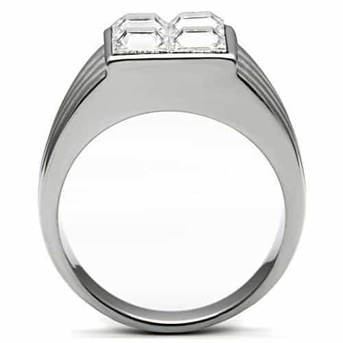 Stainless Steel CZ Princess Channel Graduated Wide Cocktail Ring view 6