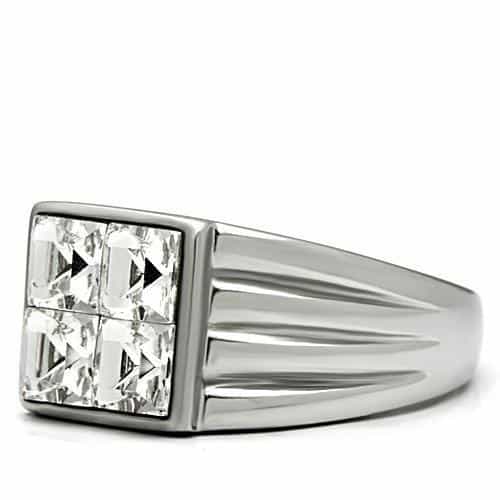 Stainless Steel CZ Princess Channel Graduated Wide Cocktail Ring view 8