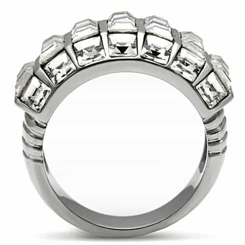 Stainless Steel Silver Crystal Princess Multi Row Dome Wide Ring view 6