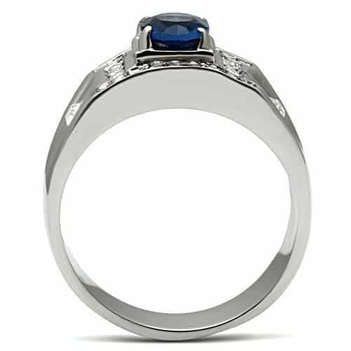Stainless Steel Silver CZ Cushion Blue Cross Halo Square Ring view 6