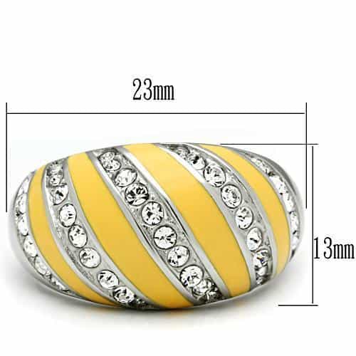 Stainless Steel Silver Yellow Enamel Stripe CZ Dome Ring view 4
