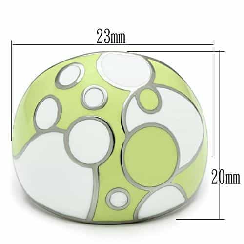 Stainless Steel Silver Green Polka Dot Enamel Dome Ring view 4