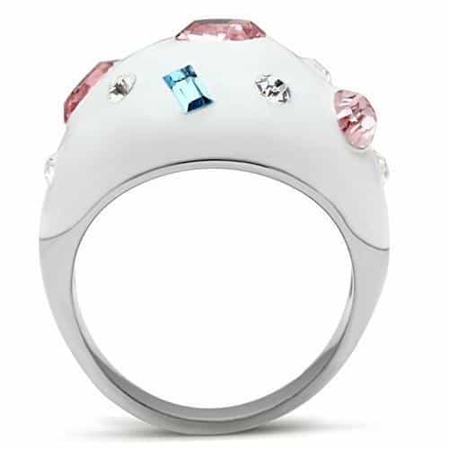 Stainless Steel Silver White Enamel Multi Crystal Scattered Ring view 6