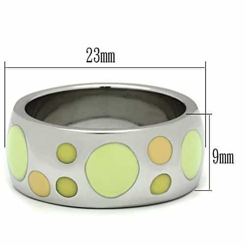 Stainless Steel Silver Yellow Green Enamel Polka Dot Dome Ring view 4