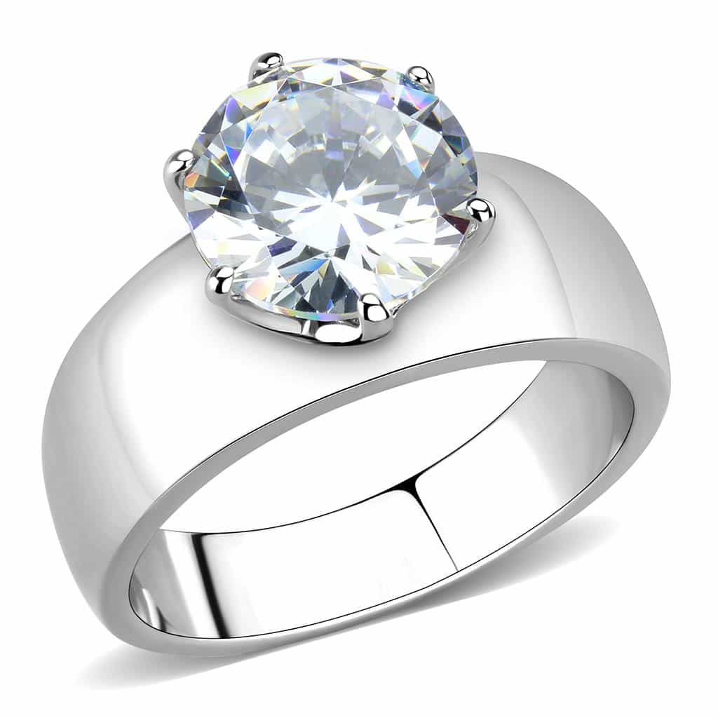 Stainless Steel Silver CZ Round Clear Solitaire Wide Earrings view 2