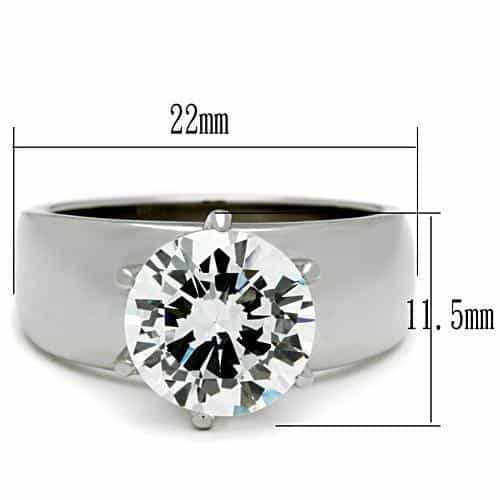 Stainless Steel Silver CZ Round Tall Prong Solitaire Wide Ring view 4