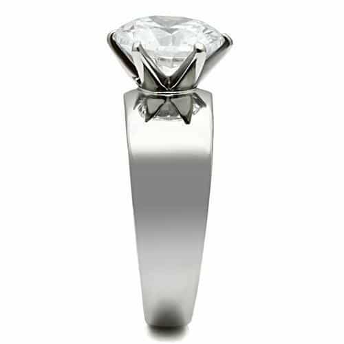 Stainless Steel Silver CZ Round Tall Prong Solitaire Wide Ring view 8