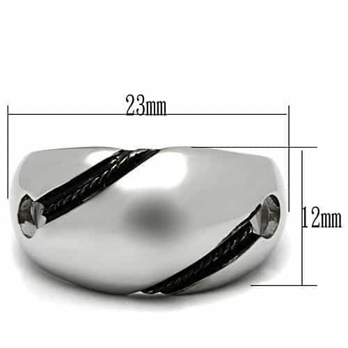 Stainless Steel Silver Polished Dome Dark Accent Stripe Ring view 4