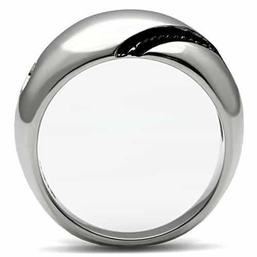 Stainless Steel Silver Polished Dome Dark Accent Stripe Ring view 6
