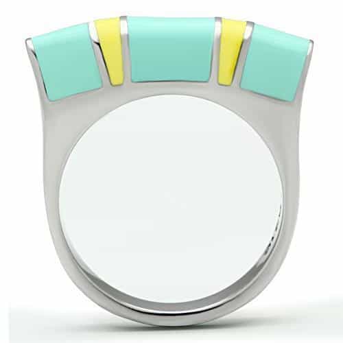 Stainless Steel Silver Teal Yellow Enamel Color Block Modern Ring view 6