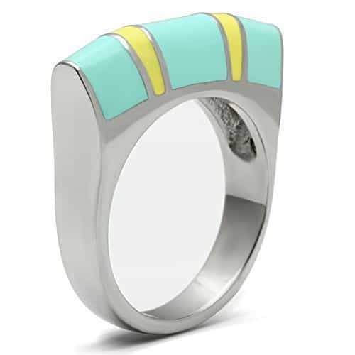 Stainless Steel Silver Teal Yellow Enamel Color Block Modern Ring view 8