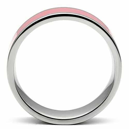 Stainless Steel Silver Pink Enamel Center Band Ring view 6