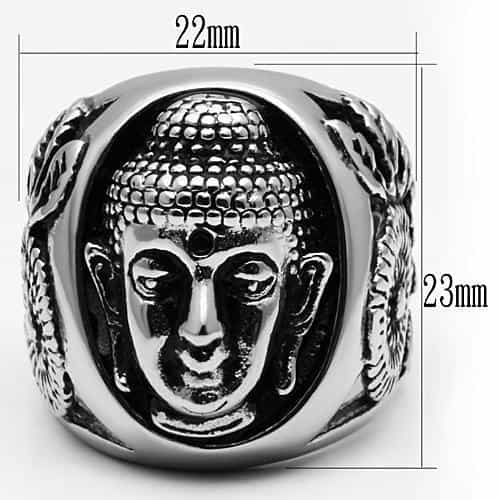 Stainless Steel Silver Buddha Face Oval Ornate Mens Signet Ring view 4