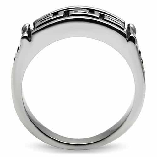 Stainless Steel Silver Greek Key Pattern Square Mens Signet Ring view 6