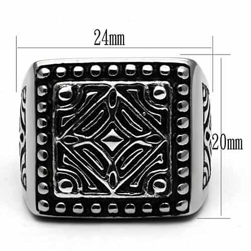 Stainless Steel Silver Geometric Tribal Carved Square Mens Ring view 4