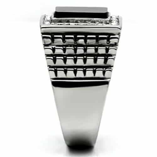 Stainless Steel Silver Black Onyx Square CZ Halo Crosshatch Ring view 8