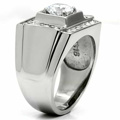 Stainless Steel Silver CZ Round Clear Square Halo Channel Ring view 8