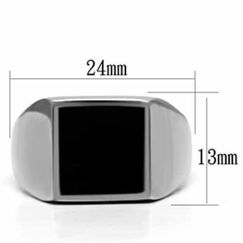 Stainless Steel Silver Black Onyx Square Flat Polished Mens Ring view 4