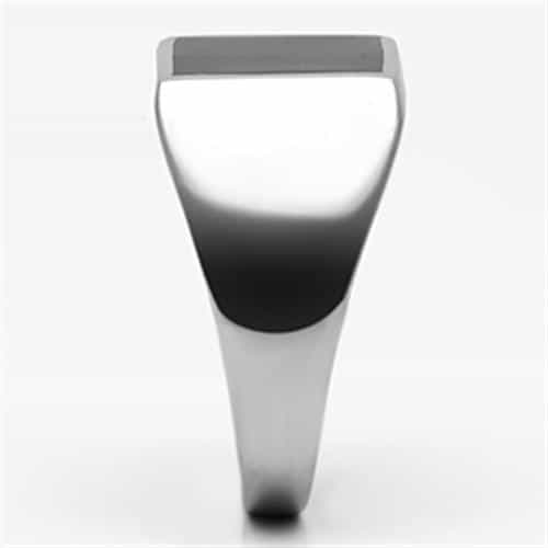 Stainless Steel Silver Black Onyx Square Flat Polished Mens Ring view 8