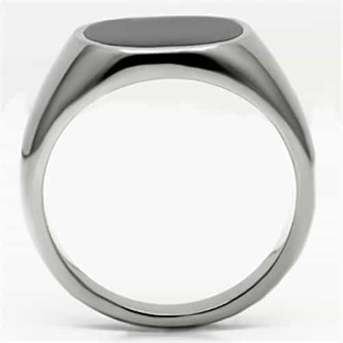 Stainless Steel Silver Black Onyx Round Flat Polished Mens Ring view 6