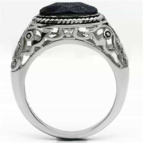 Stainless Steel Silver Blue Goldstone Cabochon Filigree Ring view 6