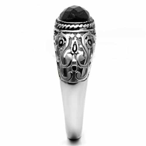 Stainless Steel Silver Blue Goldstone Cabochon Filigree Ring view 8