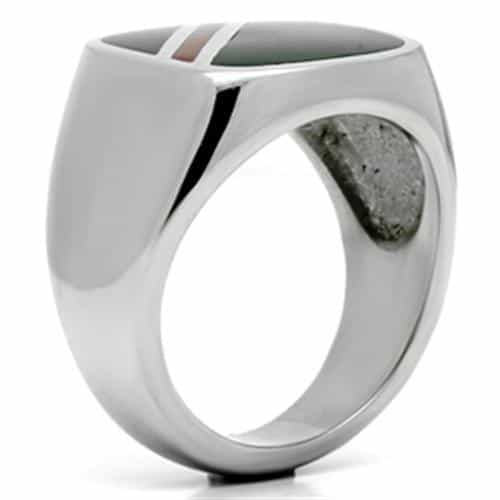 Stainless Steel Silver Black Enamel Red Stripe Square Mens Ring view 8
