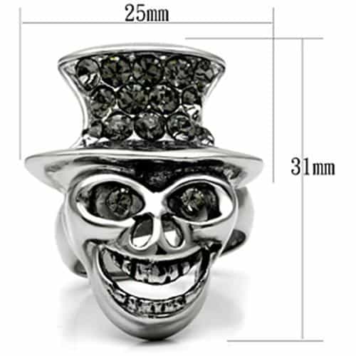 Stainless Steel Silver Skull Top Hat Grinning Biker Ring view 4