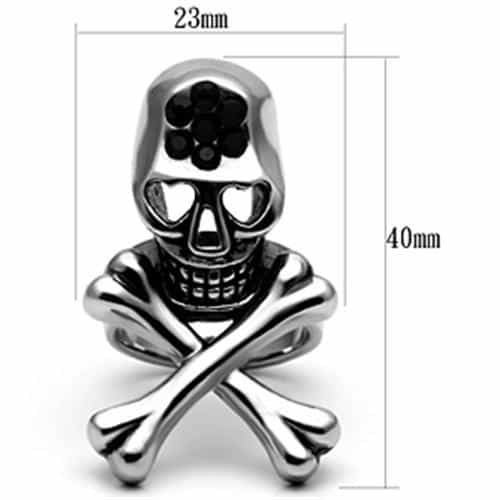 Stainless Steel Silver Skull Crossbones Heart Eyes Ring view 4