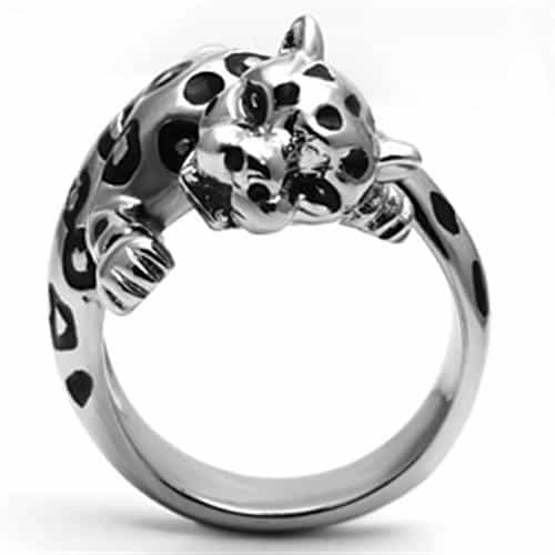 Stainless Steel Silver Leopard Head Spotted 3D Biker Ring view 6