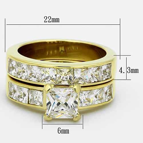Stainless Steel Gold IP CZ Princess Solitaire Channel Bridal Ring view 4