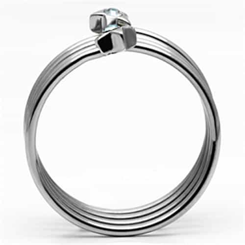 Stainless Steel Silver Spiral Coil Star CZ Accent Modern Ring view 6