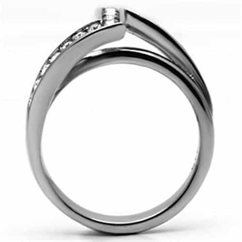 Stainless Steel Silver CZ Pave Chevron V Shape Ring view 6