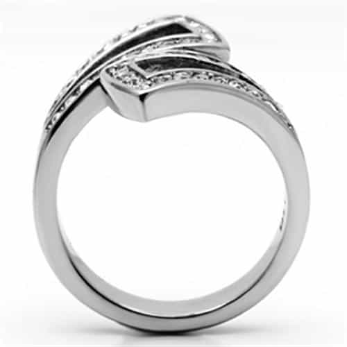 Stainless Steel Silver CZ Pave Double Chevron Open Ring view 6