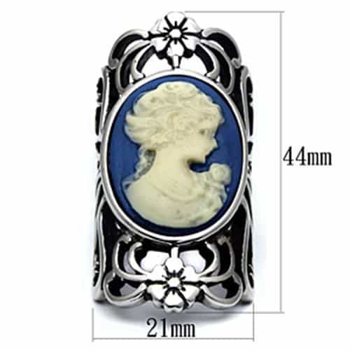 Stainless Steel Silver Blue White Cameo Lady Floral Frame Ring view 4
