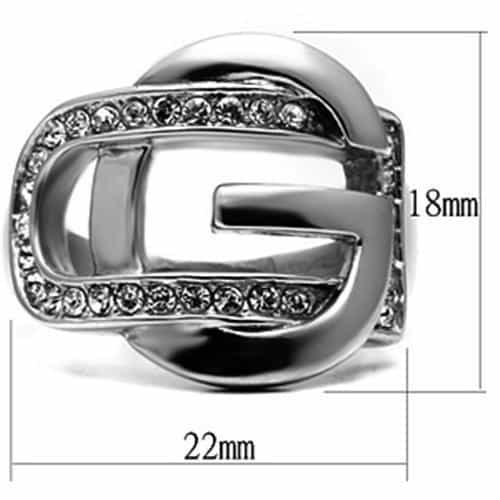 Stainless Steel Silver CZ Pave Geometric Buckle Interlocking Ring view 4