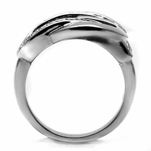 Stainless Steel Silver CZ Pave Geometric Buckle Interlocking Ring view 6