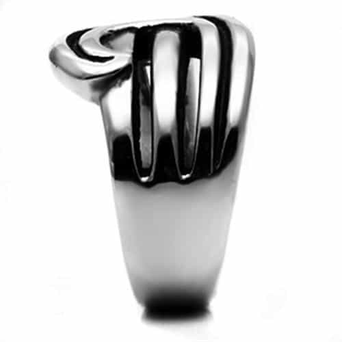 Stainless Steel Silver Black Enamel Spiral Swirl Wide Ring view 8