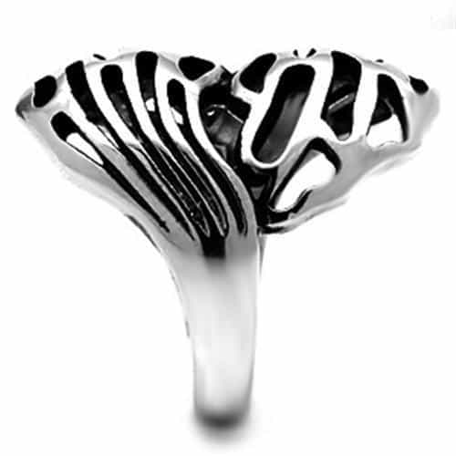 Stainless Steel Silver Black Enamel Zebra Cutout Wide Ring view 8