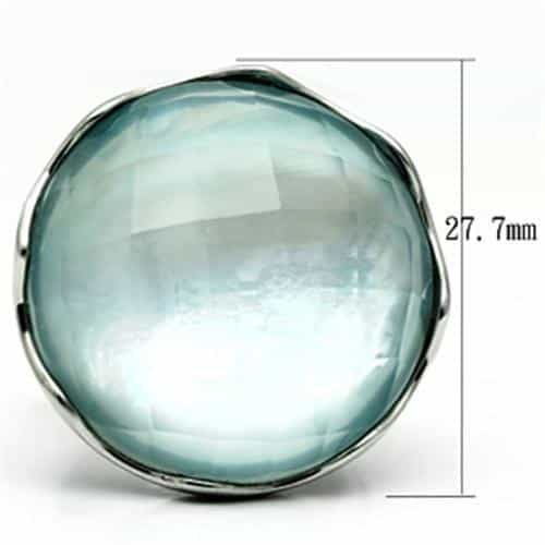 Stainless Steel Silver Aqua Faceted Round Cabochon Large Ring view 4