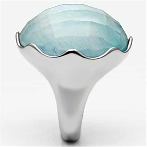 Stainless Steel Silver Aqua Faceted Round Cabochon Large Ring view 8