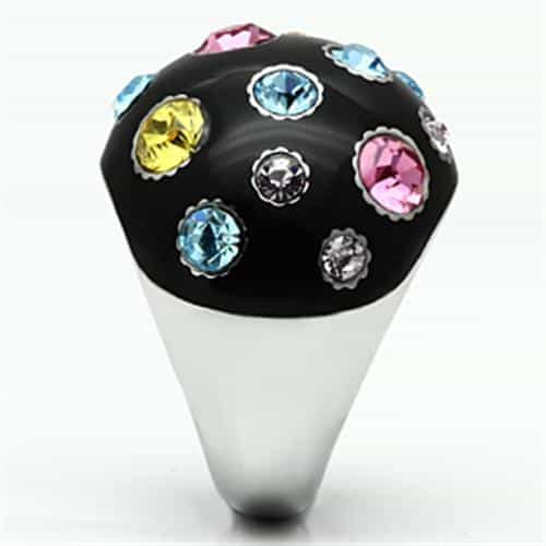 Stainless Steel Silver Black Enamel Multi Crystal Scattered Ring view 8