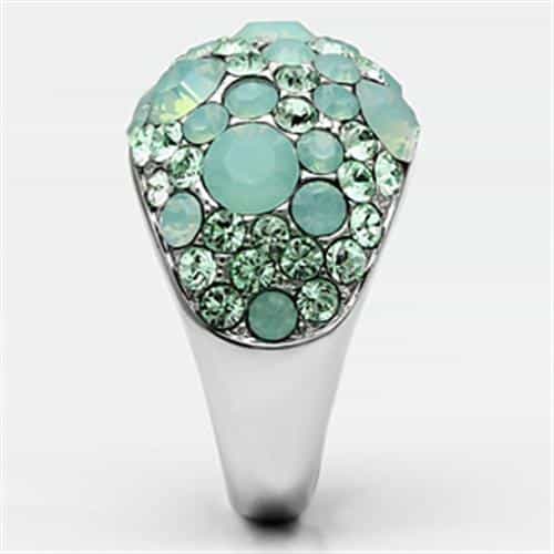 Stainless Steel Silver Mint Opal Crystal Pave Dome Ring view 8