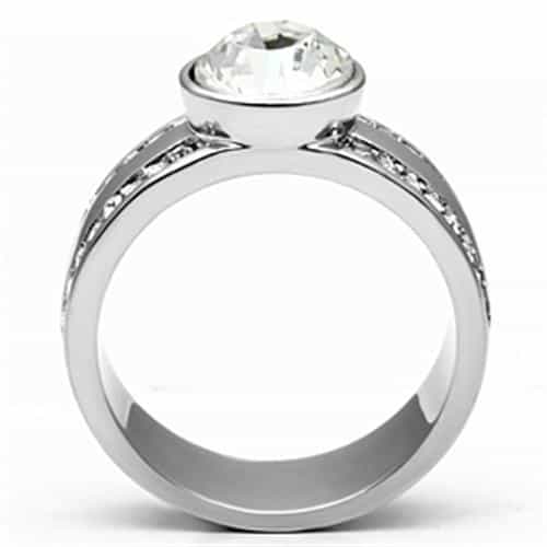 Stainless Steel Silver CZ Round Clear Bezel Pave Split Band Ring view 6