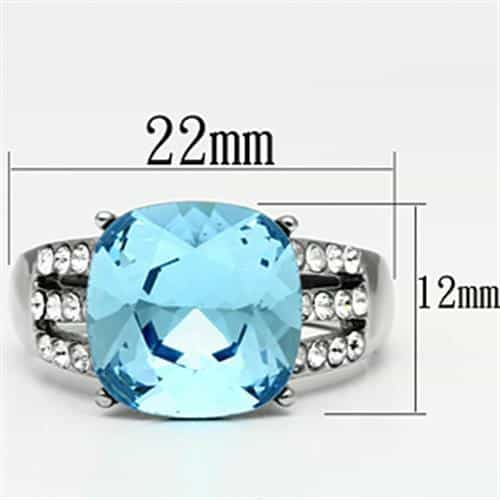 Stainless Steel Silver CZ Cushion Aqua Pave V-Accent Ring view 4