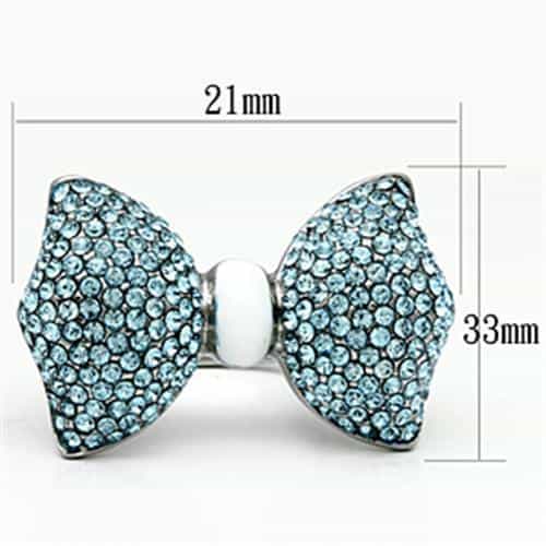 Stainless Steel Silver Light Blue Crystal Pave Bow Ring view 4