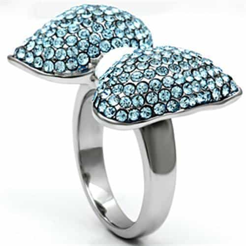 Stainless Steel Silver Light Blue Crystal Pave Bow Ring view 8