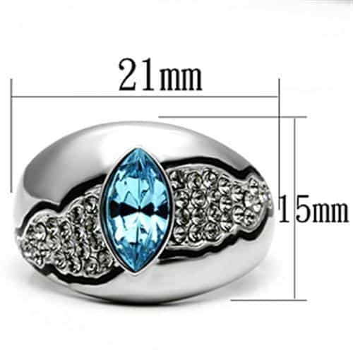 Stainless Steel Silver CZ Marquise Aqua Pave Wing Accent Ring view 4