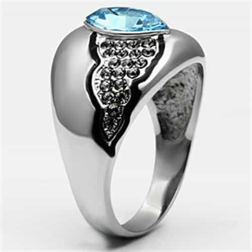 Stainless Steel Silver CZ Marquise Aqua Pave Wing Accent Ring view 8